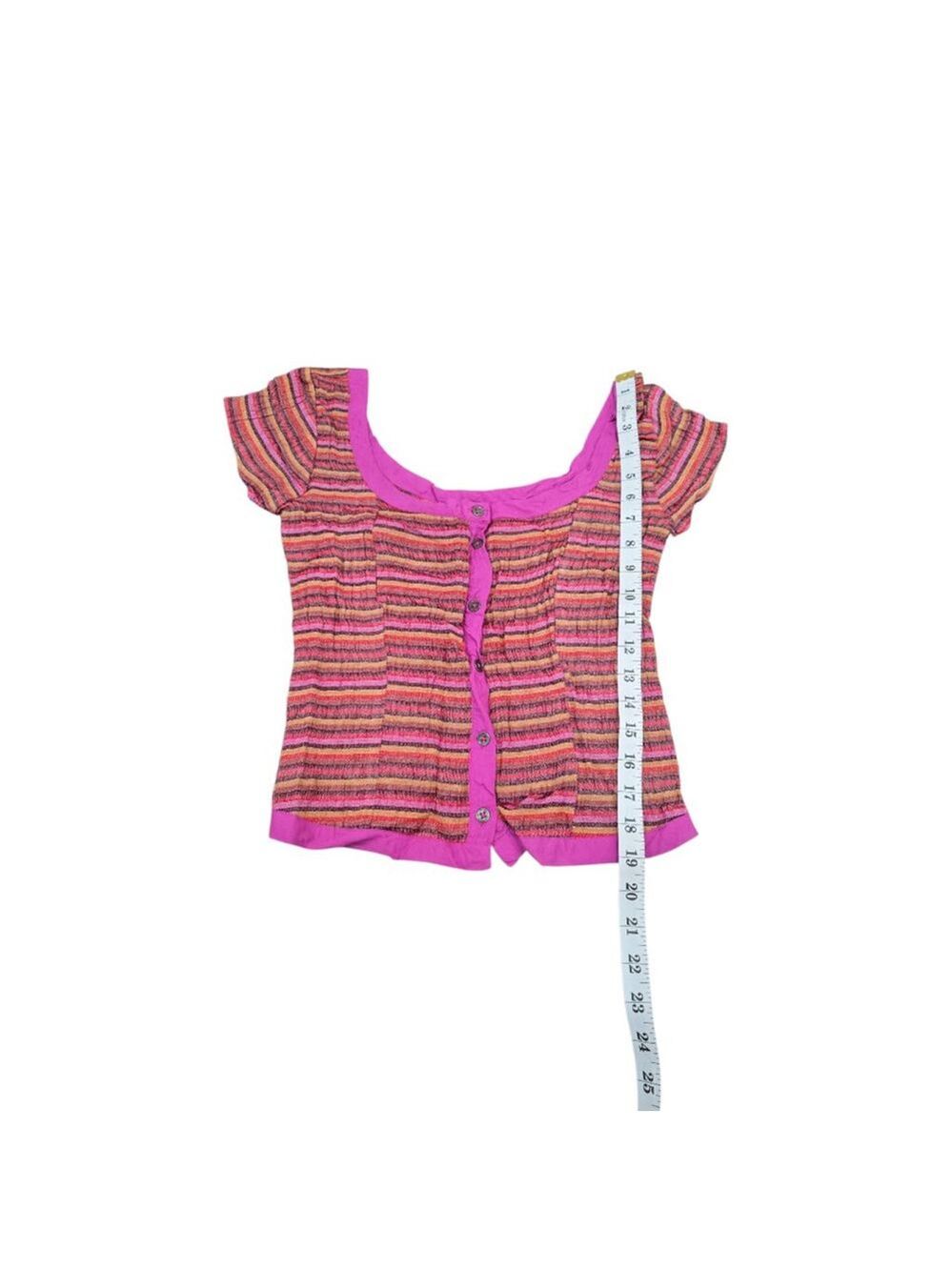 Free People Time With You Top Striped Short Sleeve Shirt Buttondown Blouse XS - Picture 7 of 8